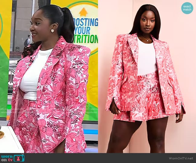 Asos Luxe Jacquard Blazer and Shorts worn by Valerie Agyeman on Today