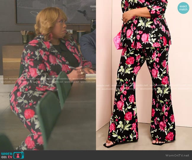 ASOS LUXE Curve Suit Pants in black floral print worn by Krystal Walters (Angela Grovey) on Reasonable Doubt