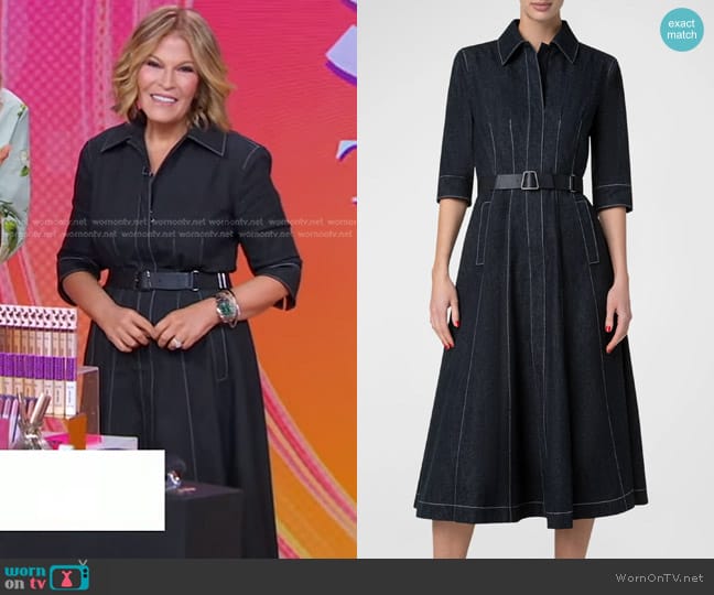 Akris Belted Cotton Denim Midi Dress with Contrast Stitching worn by Tory Johnson on Good Morning America