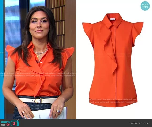 Akris Punto Ruffle-Embellished Blouse worn by Erielle Reshef on Good Morning America