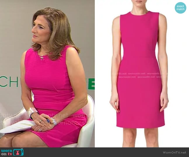 Akris Virgin Wool Double Face Crepe Sheath Dress in Magenta worn by Jill Schlesinger on CBS Mornings