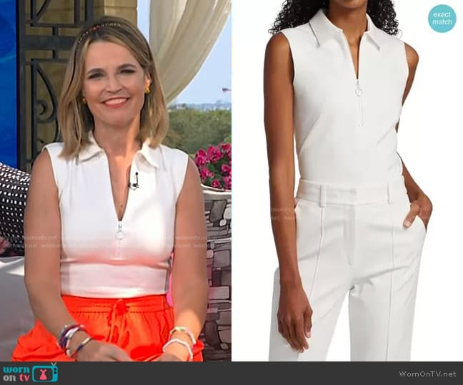 Akris Punto Sleeveless Zip Polo Shirt worn by Savannah Guthrie on Today