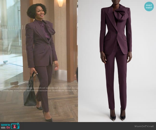 Alexander McQueen Rosette Corsage Blazer Jacket and Pants worn by Jax Stewart (Emayatzy Corinealdi) on Reasonable Doubt