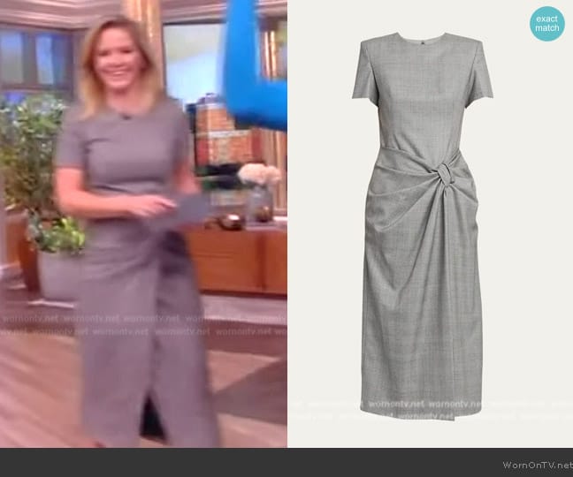 Alexander McQueen Prince of Wales Ruched Waist Wool Midi Dress worn by Sara Haines on The View