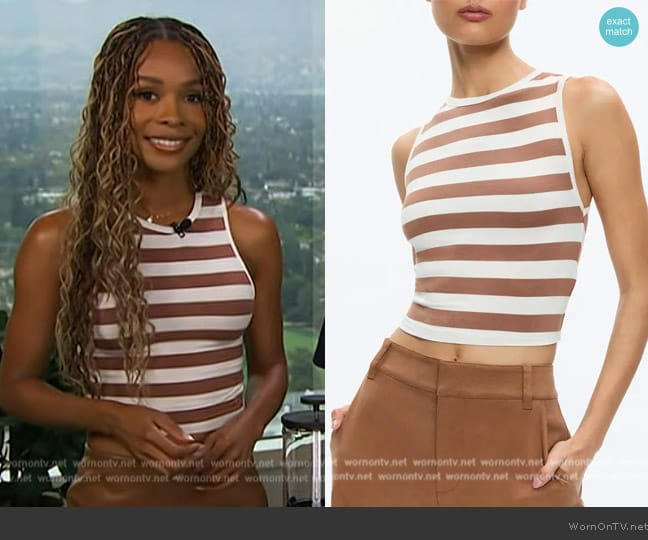 Alice + Olivia Andre Rib Crop Tank Top worn by Zuri Hall on Access Hollywood