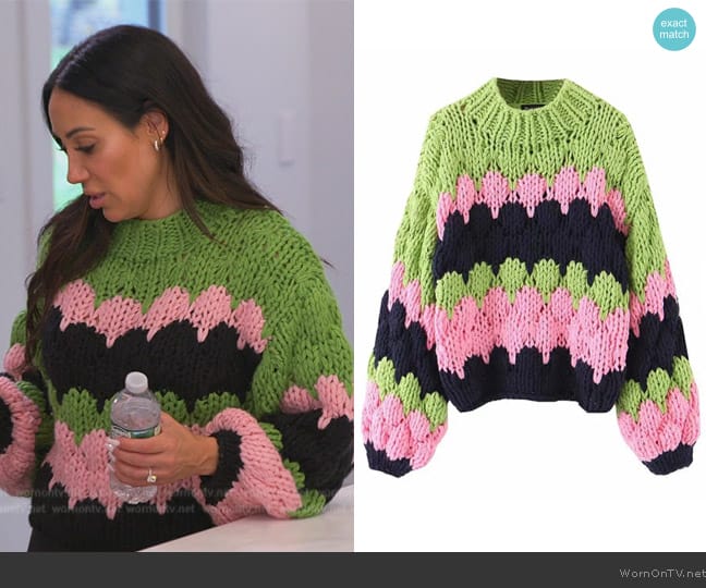 Anthropologie Amya Knit Chunky Knit Sweater worn by Melissa Gorga on The Real Housewives of New Jersey