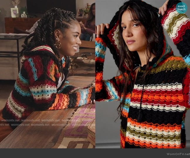 BDG Francis Crochet Hooded Cardigan worn by Gabby (Heather Lynn Harris) on All American Homecoming