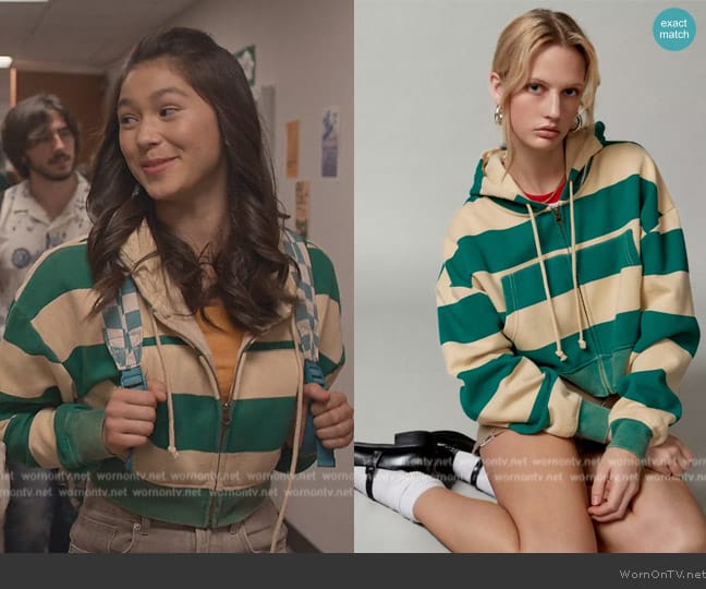 BDG Leah Stripe Zip-Up Hoodie Sweatshirt worn by Devon Lee (Oona O'Brien) on Cobra Kai