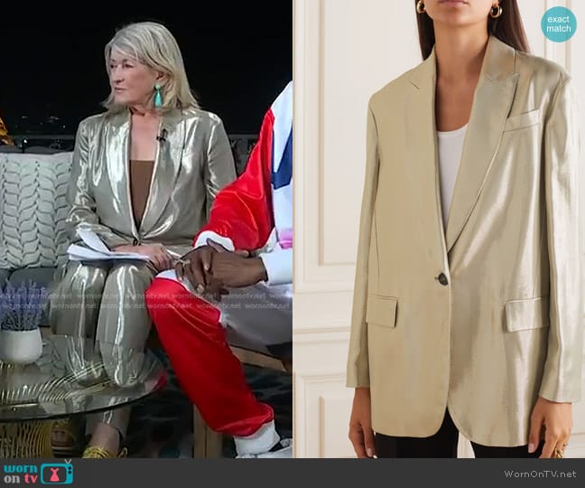 Brunello Cucinelli Metallic Twill Blazer in Gold worn by Martha Stewart on NBC News Daily