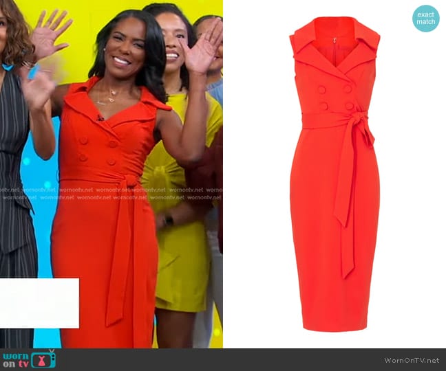 Badgley Mischka Trench Dress in Orange worn by Dr. Jessica Shepherd on Good Morning America