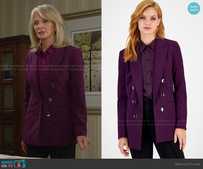 Bar III Faux Double-Breasted Boyfriend Jacket worn by Marlena Evans (Deidre Hall) on Days of our Lives