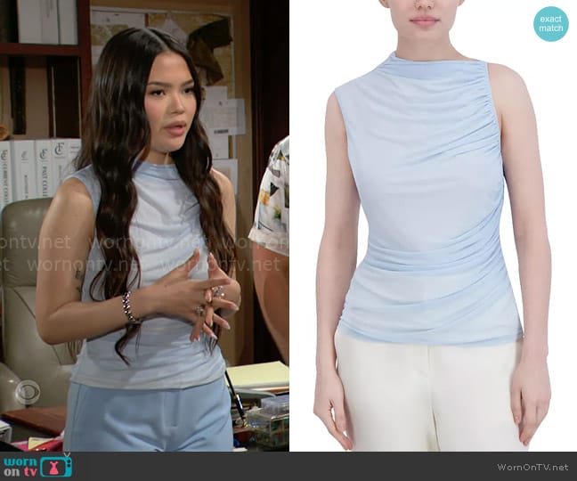 Bcbgmaxazria Asymmetric Shirred Mesh Top worn by Luna (Lisa Yamada) on The Bold and the Beautiful