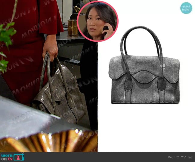 Bcbgmaxazria Paige Tote Bag in Stone worn by Melinda Trask (Tina Huang) on Days of our Lives