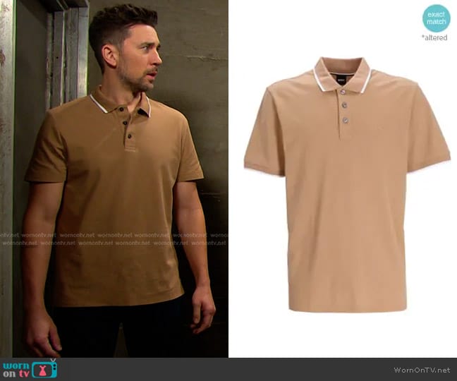 Boss Parlay 190 Polo Shirt in Beige worn by Chad DiMera (Billy Flynn) on Days of our Lives