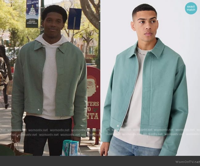 Boohoo Boxy Smart Ribbed Twill Harrington Jacket worn by Lando (Martin Bobb-Semple) on All American Homecoming