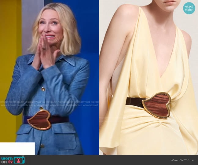 Brandon Maxwell Oversized Marble Heart Leather Belt in Brown worn by Cate Blanchett on Good Morning America