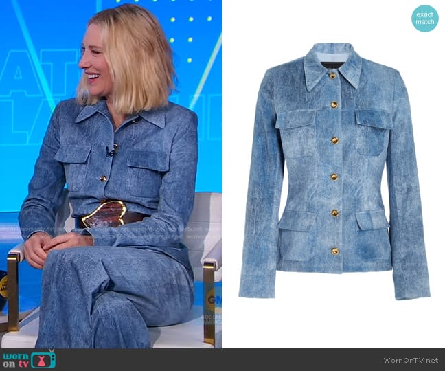 Brandon Maxwell The Gage Tailored Velvet Denim Jacket worn by Cate Blanchett on Good Morning America