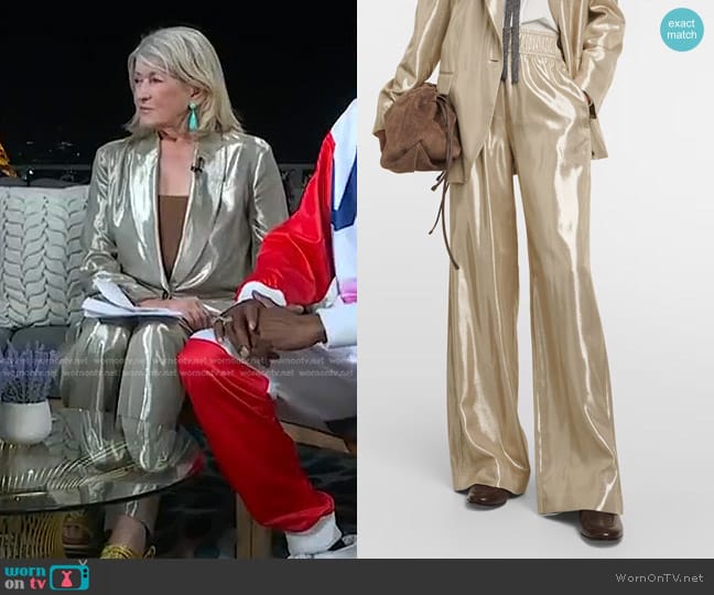 Brunello Cucinelli Metallic Wide-leg Pants in Gold worn by Martha Stewart on NBC News Daily