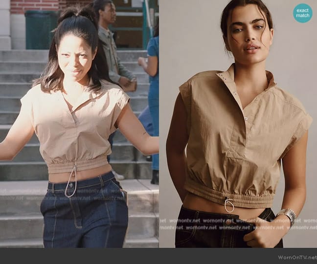 Anthropologie Short-Sleeve Drawstring Popover Top worn by Thea (Camille Hyde) on All American Homecoming