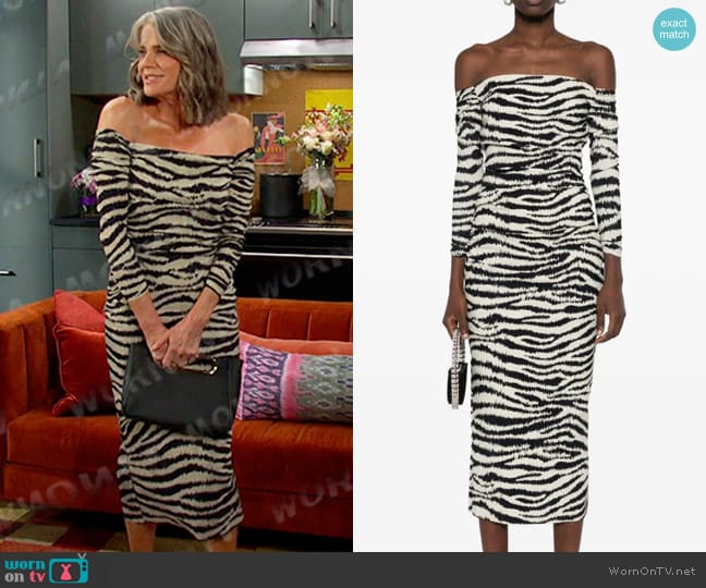 Chiara Boni La Petite Robe Zebra-print Jersey Dress worn by Fiona Cook (Serena Scott Thomas) on Days of our Lives