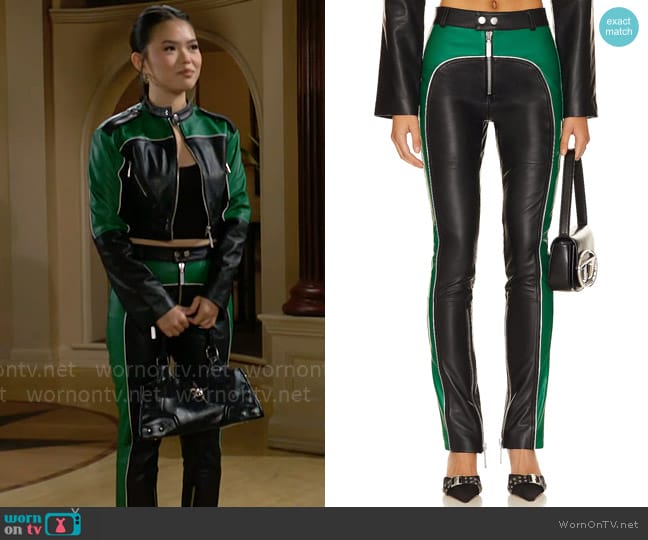 Camila Coelho Biker Leather Pants worn by Luna (Lisa Yamada) on The Bold and the Beautiful