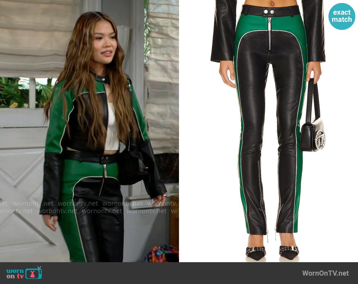 Luna’s green and black leather pants on The Bold and the Beautiful