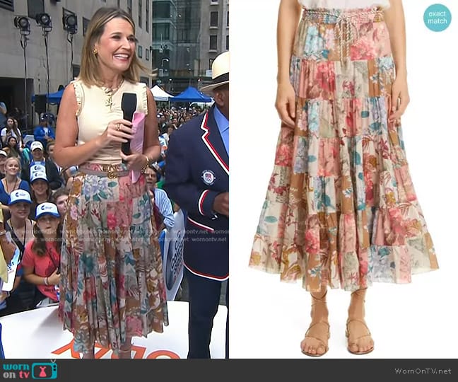 Zimmermann Cassia Patch Midi Skirt worn by Savannah Guthrie on Today