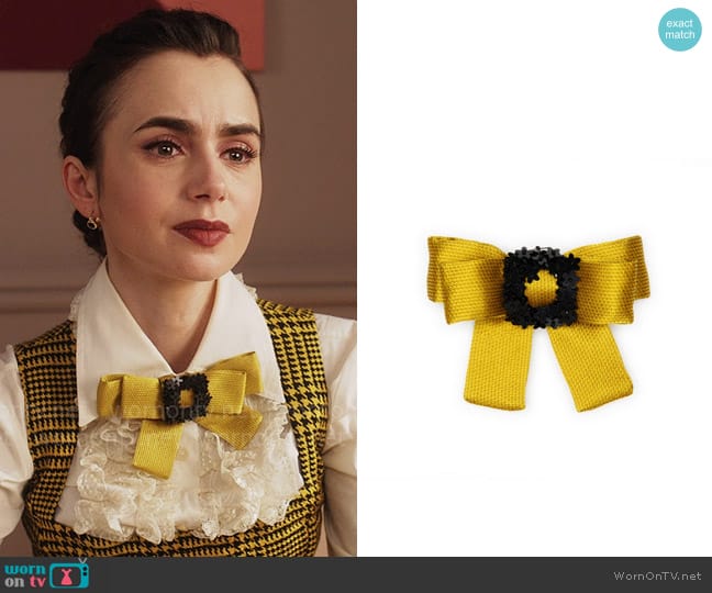 Catherine Osti Bow Brooch Emily worn by Emily Cooper (Lily Collins) on Emily in Paris