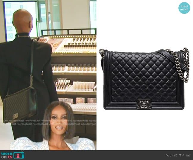 Chanel Lambskin Boy Bag in Black/Silver worn by Chanel Ayan (Chanel Ayan) on The Real Housewives of Dubai