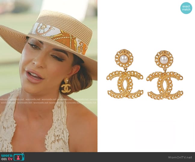 Chanel Pearl CC Chain Drop Earrings worn by Taleen Marie (Taleen Marie) on The Real Housewives of Dubai