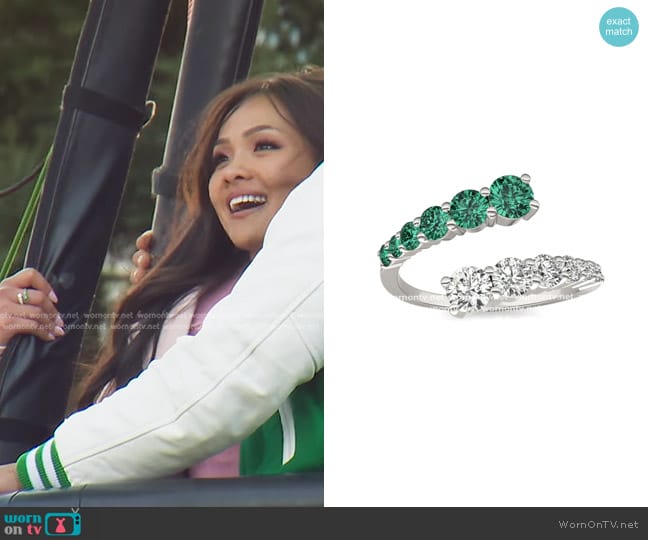 Charles & Colvard Graduated Open Wrap Emerald Ring worn by Jenn Tran on The Bachelorette