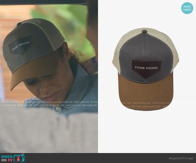 Chase Visions Desert Coffee Trucker Hat worn by Shanelle Tucker (Shannon Kane) on Reasonable Doubt