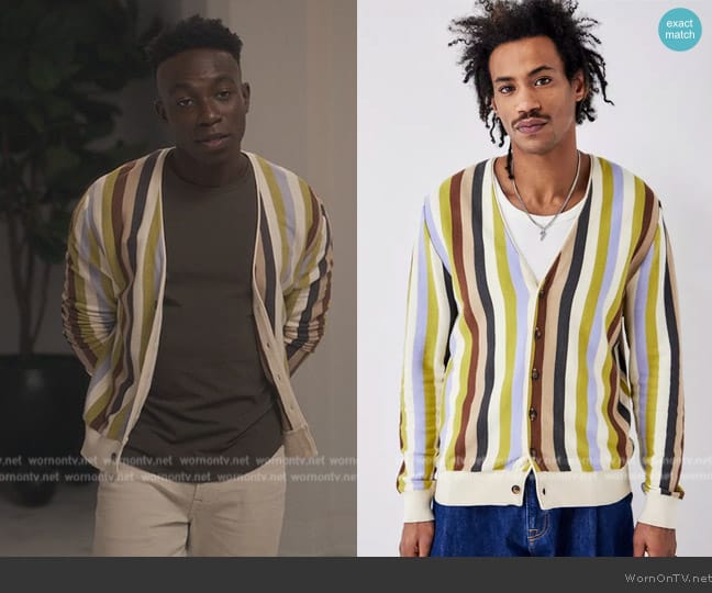 Urban Outfitters Checks Downtown Multi Stripe Cardigan worn by Carlton Banks (Olly Sholotan) on Bel-Air