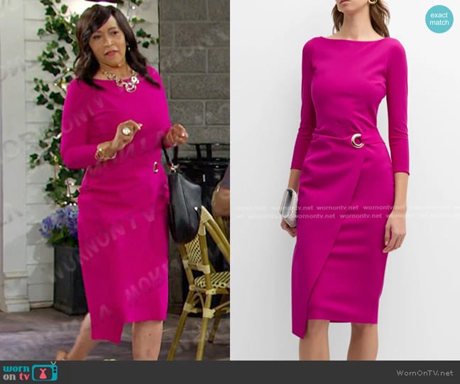 Chiara Boni La Petite Robe Zelie Bateau-Neck 3/4-Sleeve Midi Dress worn by Paulina Price (Jackée Harry) on Days of our Lives