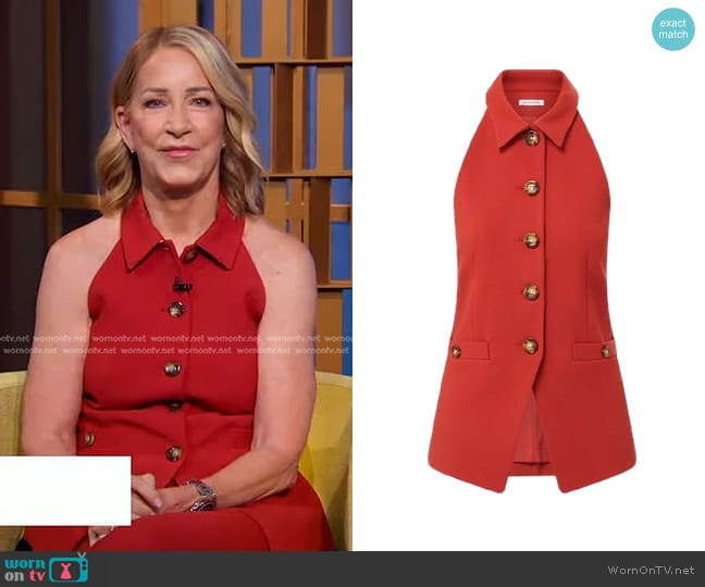 Veronica Beard Orlinda Vest in Brick Red worn by Chris Evert on Good Morning America