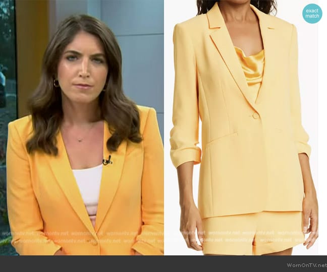 Cinq a Sept Khloe Ruched Sleeve Blazer In Sunset worn by Liz Kreutz on Today