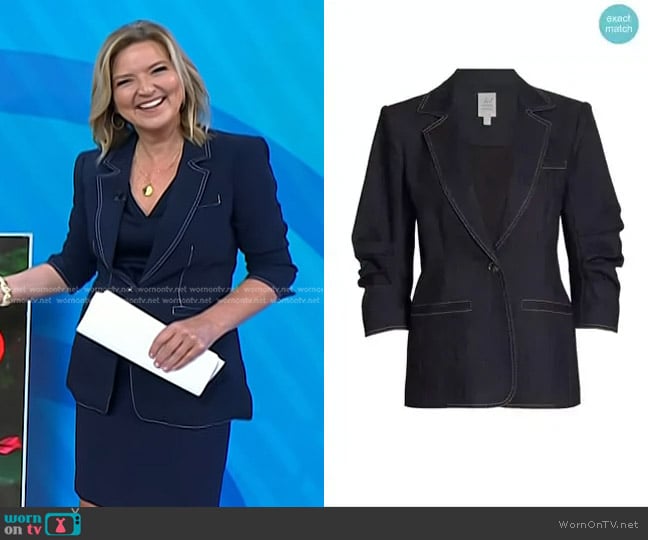 Cinq a Sept Khloe Ruched Sleeve Denim Blazer worn by Christine Romans on Today