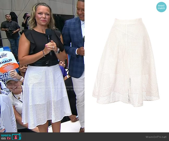 Club Monaco Huette Skirt in Pure White worn by Dylan Dreyer on Today