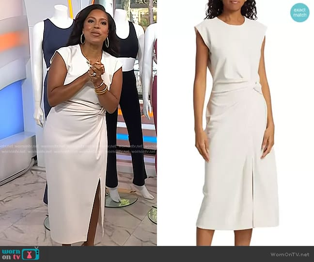 Tanya Taylor Cody Crepe Sleeveless Midi-Dress worn by Sheinelle Jones on Today