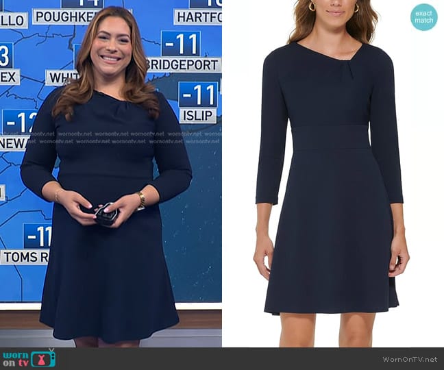 DKNY Jewel Neck Scuba Crepe Fit and Flare Dress worn by Violeta Yas on NBC News Daily