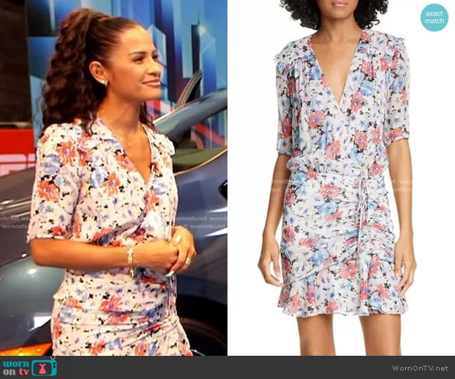 Veronica Beard Dakota Ruched Floral Print Silk Dress worn by Rocsi Diaz on Good Morning America