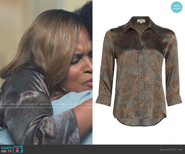 L'Agence Dani Safari-Printed Silk Blouse worn by Sally Braswell (Nefetari Spencer) on Reasonable Doubt