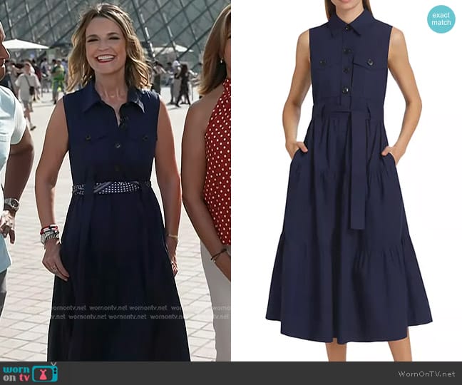 WornOnTV: Savannah’s navy sleeveless utility shirtdress on Today ...