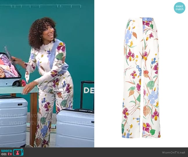 Diane von Furstenberg Campbell Print Wide Leg Pants In Ampere Ivory worn by Gabrielle Kerr on CBS Mornings