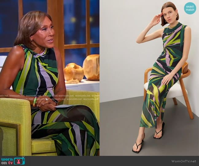 Donna Morgan Abstract Printed Mesh Midi Dress worn by Robin Roberts on Good Morning America