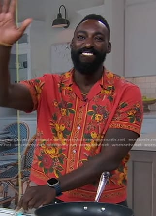 Eric Adjepong's red floral shirt on Good Morning America