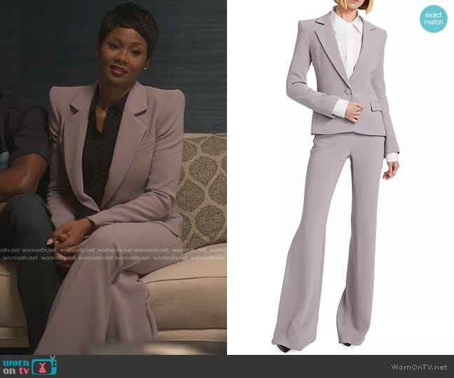 Sergio Hudson Short Crepe Jacket and Trousers worn by Jax Stewart (Emayatzy Corinealdi) on Reasonable Doubt