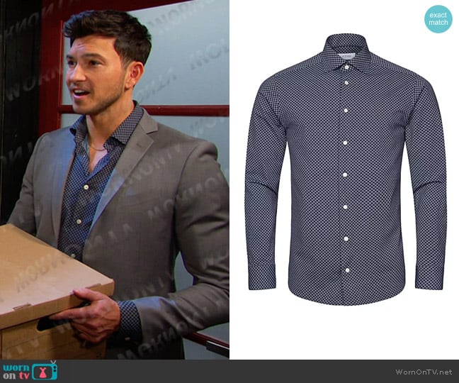 Eton Slim-Fit Micro Print Four-Way Stretch Shirt in Blue worn by Alexander Kiriakis (Robert Scott Wilson) on Days of our Lives