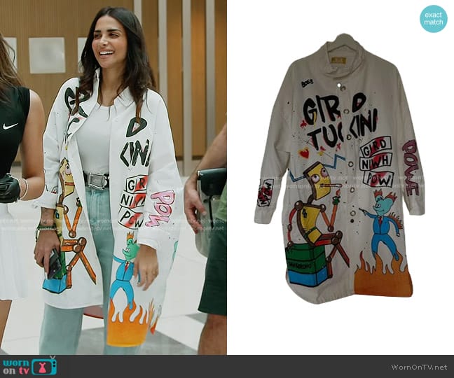 F&2 Graphic Print Coat worn by Sara Al Madani (Sara Al Madani) on The Real Housewives of Dubai