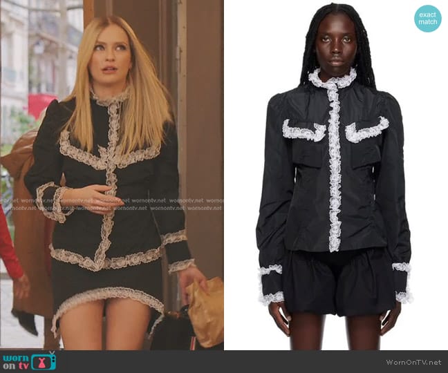 Fidan Novruzova Aza Jacket in Black worn by Camille (Camille Razat) on Emily in Paris